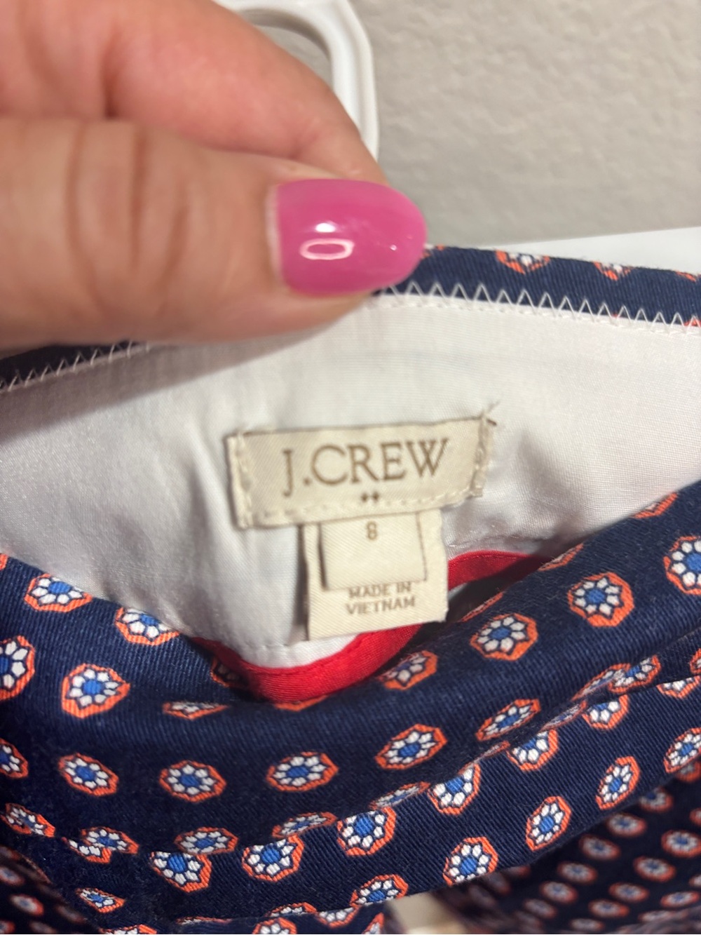 J. Crew Navy Printed Bermuda Shorts with Orange Border - Picture 4 of 4